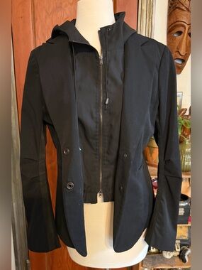 IKKS Multi-Design Black Hooded Jacket Detachable Front Panel Small/Medium